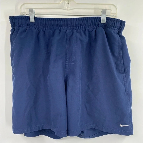 NIKE Mens Size L Solid Blue drawstring Swimming Trunks Boardshorts Vintage Y2K - Picture 1 of 9